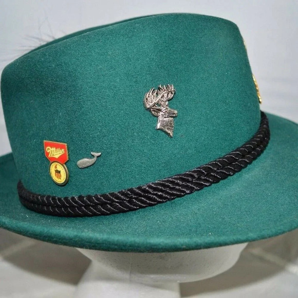 Green Wool Yodeler Alpine Fedora Hat with Pins